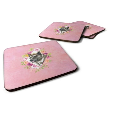 Carolines Treasures CK4113FC Akita Pink Flowers Foam Coaster Set of 4 3 1/2 x 3 1/2 multicolor