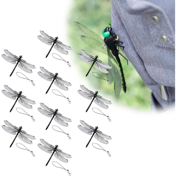 10-Pack Artificial Dragonfly Hat Clip, Realistic Simulated Dragonfly Decorative Supplies for Camping, Gardening, Golf, Large Fake Dragonfly Decor for Backpack, Hat, Gazebo, Yard