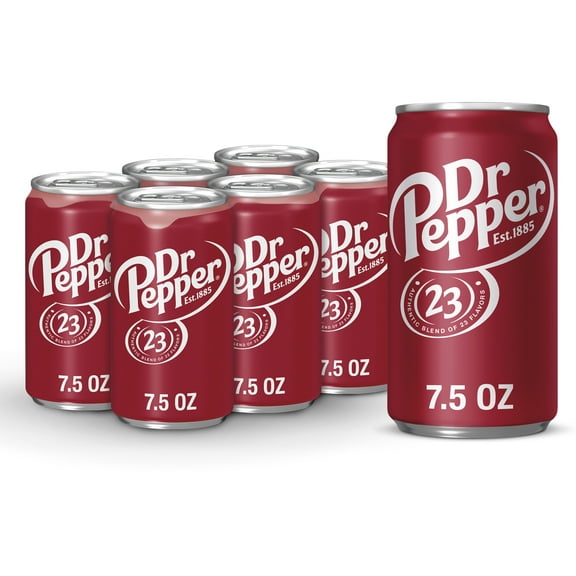 Dr Pepper Soda Pop, 7.5 fl oz, 6 Pack Cans