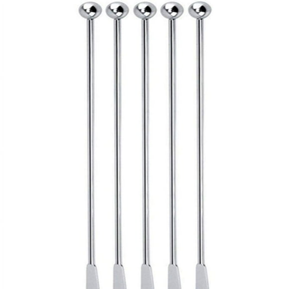 5 Pcs Reusable Swizzle Sticks Coffee Stirrers Beverage Stir Sticks Stainless Steel Cocktail Swizzle Sticks Silver Straight Rod Blender