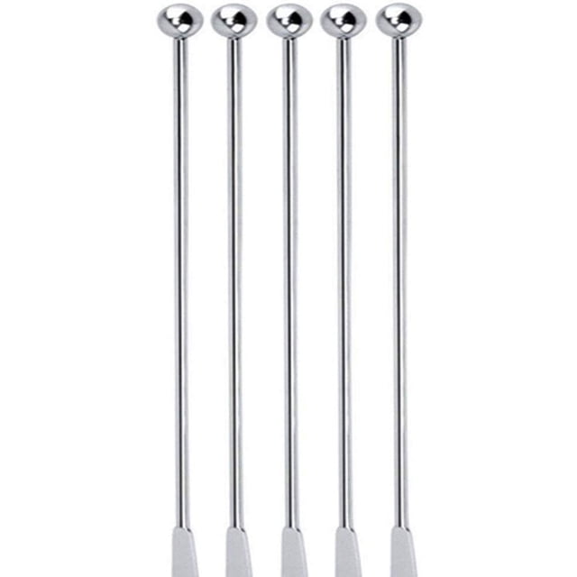 5 Pcs Reusable Swizzle Sticks Coffee Stirrers Beverage Stir Sticks Stainless Steel Cocktail Swizzle Sticks Silver Straight Rod Blender