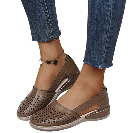 

Woobling Women Flat Shoes Slip on Round Toe Breathable Wide Width Comfy Loafer Brown Size 4.5