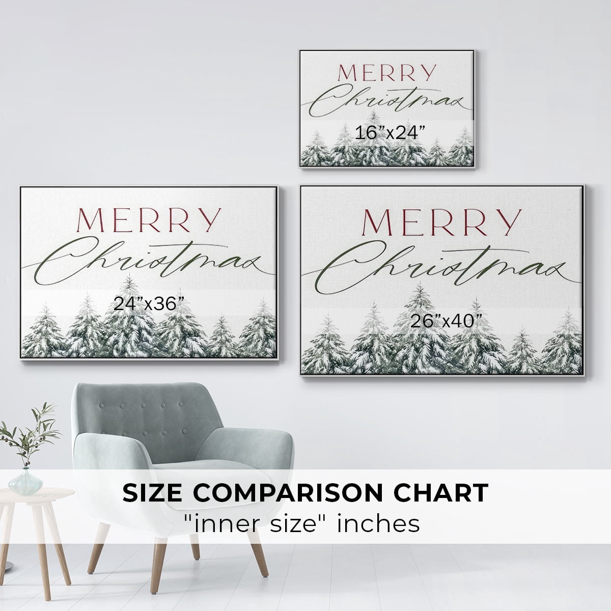 Merry Christmas Trees - Framed Gallery Wrapped Holiday Canvas - 27 x 41 - White Frame