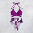 thumbnail image 5 of Gibobby Bañador de una pieza Traje de baño Bikini de triángulo dividido para mujer Conjunto de traje de baño de color sólido estampado(Morado,XL), 5 of 5