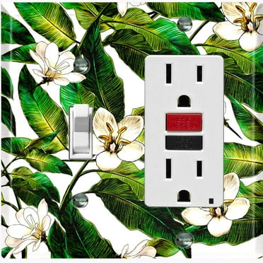 Metal Light Switch Plate Cover Plant Leaves White Flowers FLW052