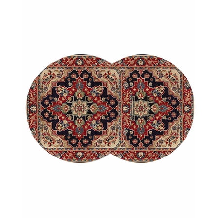 Red Boho Round 13 Inch Placemats Set of 2, Contemporary Abstract Ethnic Retro Geometric HeatResistant Non Slip Place Mats for Dining Table, Wipeable Braided Kitchen Table Mats for Housewarming