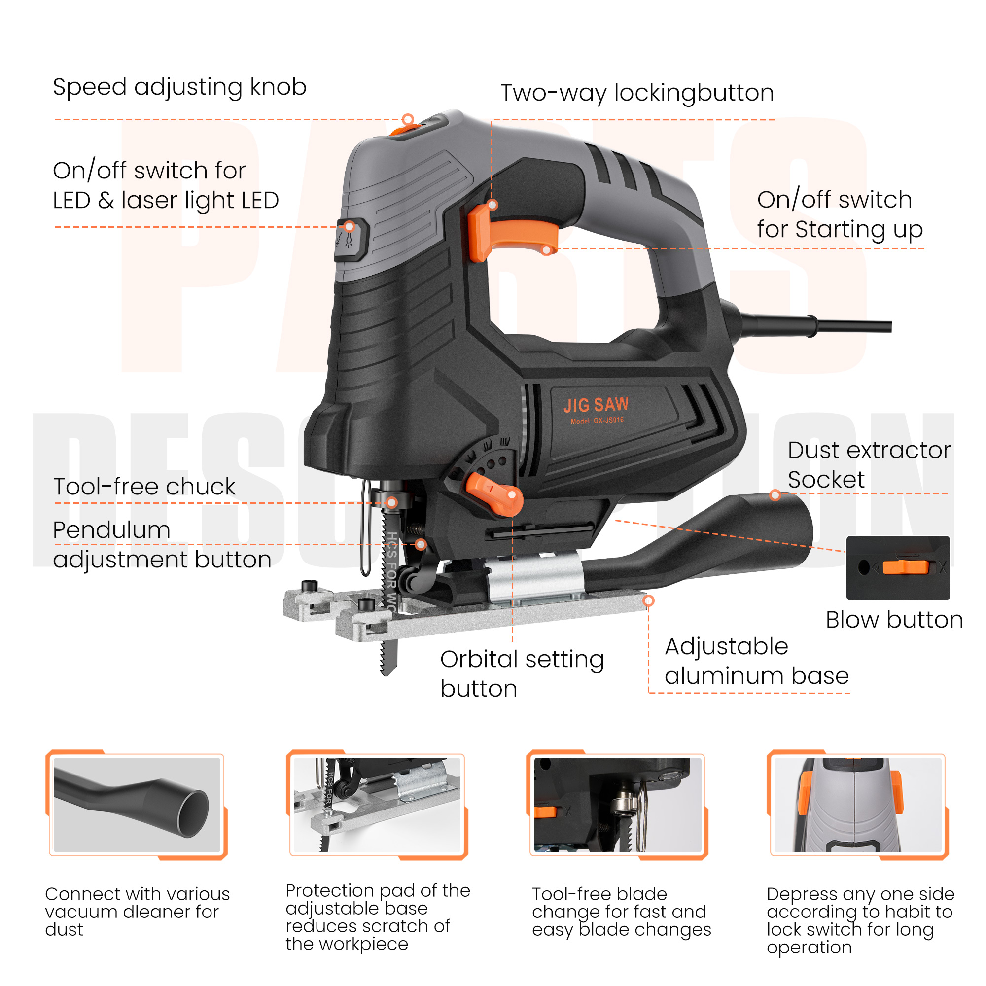 Naipo Engindot 800W Jigsaw with 6 Variable Speed and Laser photo 3