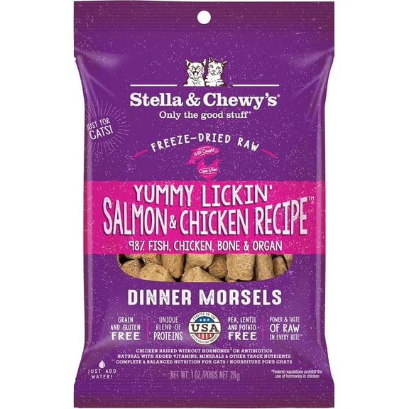 Stella & Chewy's Freeze-Dried Morsels for Cats - Yummy Lickin' Salmon & Chicken - 1 Ounce Bag