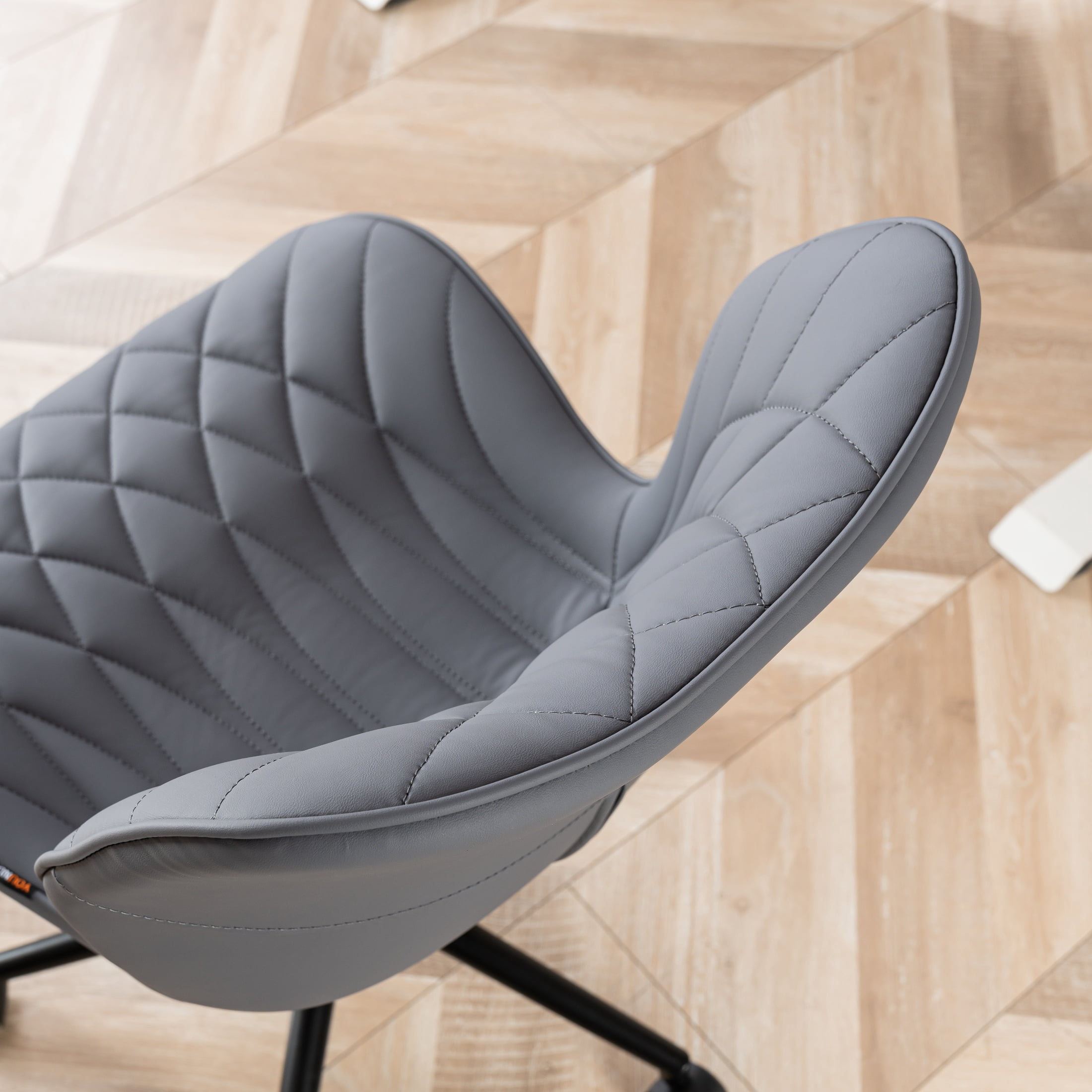 Kidol & Shellder PU Leather Desk Chair, Adjustable Swivel Office Chair, Upholstered Modern Task Chair with Wheels, Ergonomic Swivel Chair, High Back Chair, Gray Purple