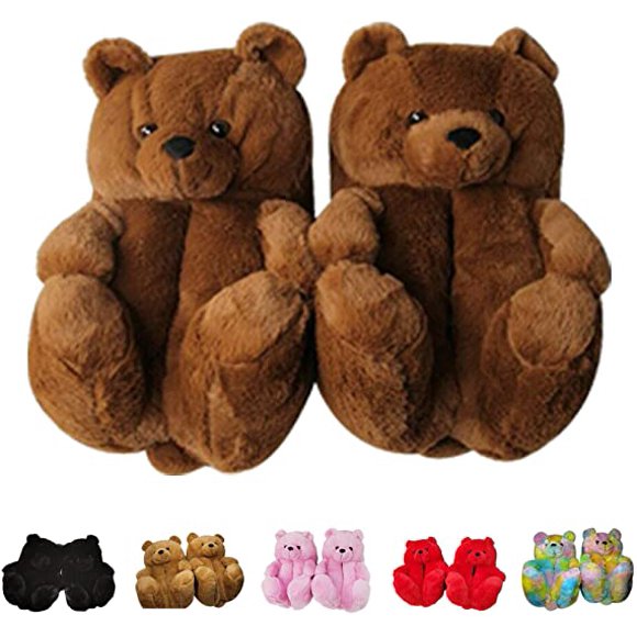 ZECATLWomen Plush Teddy Bear Slippers Home Indoor Soft Anti-Slip Faux Fur Cute Slippers Winter Warm Shoes Cartoon Floor US 6-9