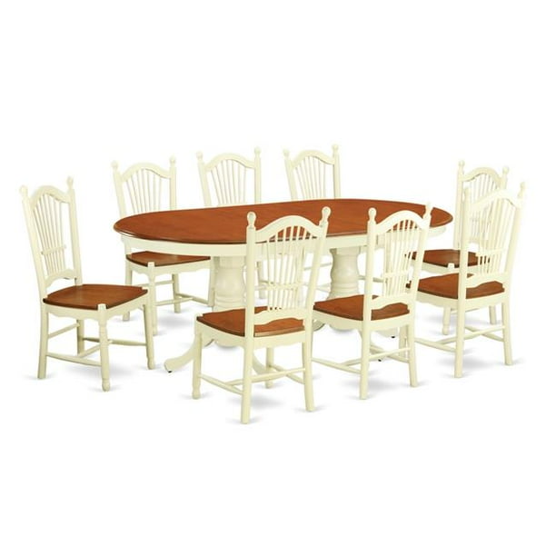Dining Table Set Kitchen Table & 8 Chairs, Buttermilk & Cherry 9