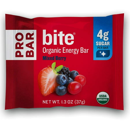 PROBAR - bite Organic Energy Bar, Mixed Berry, 1.3 oz, 12 ct - USDA Organic, Gluten-Free, Non-GMO, On the Go Nutrition, Plant-Based Whole Food Ingredients, Natural Energy, 4g