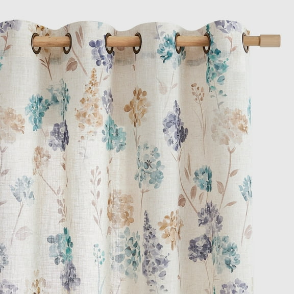 CURTAINKING Floral Curtains 63 inches Long Farmhouse Curtains for Living Room Bedroom Light Filtering Linen Blend Curtain Burlap Effect Drape Window Treatments 2 Panels Green Dark Blue and Tan