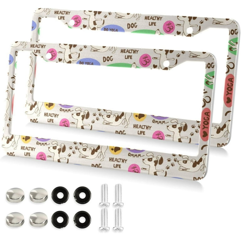 GZHJMY Seamless Pattern with Dog License Plate Frames for Women Men 2 Pcs Personalized Car License Plate Holder with Screw Caps Elliptical Hole Decorative Walmart