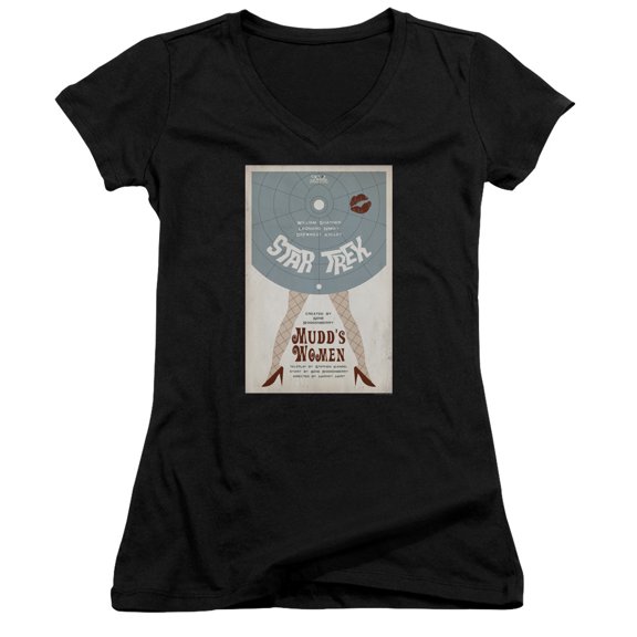 Star Trek Tos Episode 6 Junior Women's V-Neck T-Shirt Black