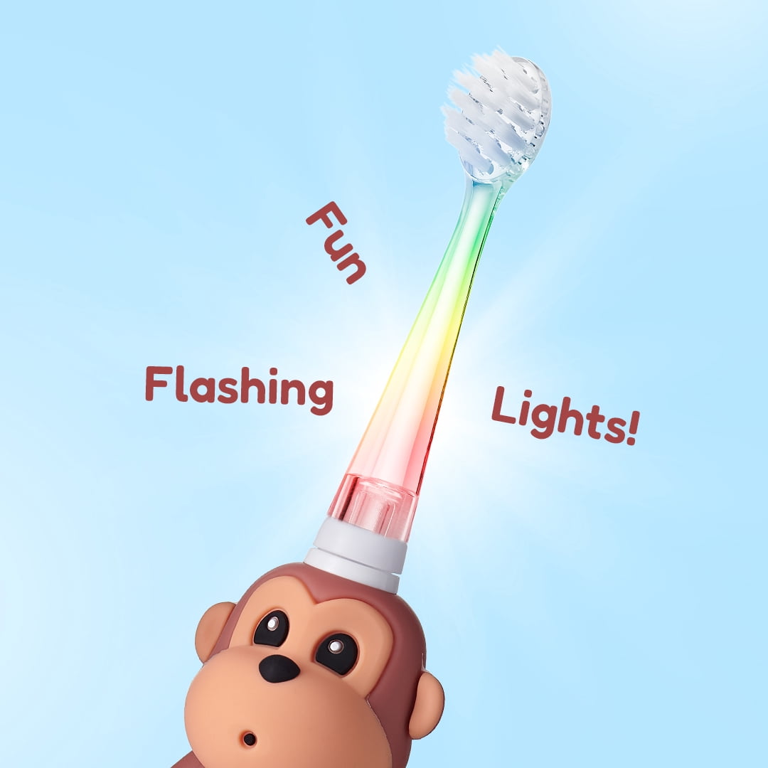 Brush-Baby WildOnes Monkey Kids Electric Rechargeable Toothbrush, Soft Bristle, 3 Brush Heads, USB Cable
