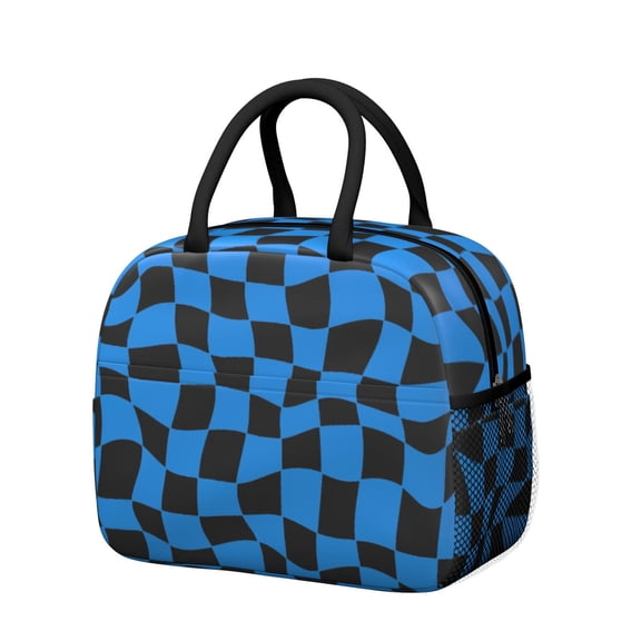 Blue and Black Wavy Checkered Pattern Insulated Leakproof Lunch Box for Work, Lunch Bag for Women Men, Loncheras Para Mujer for Beach Travel Picnic Camping
