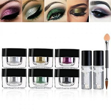 RUIMIO Glitter Powder 6 Colors with Adhesive and Brush for Eyeshadow, Makeup, Nail