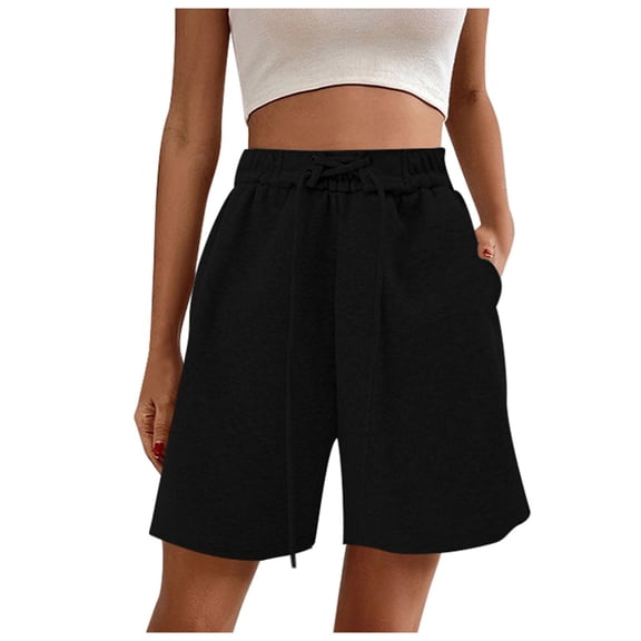 Tfken Summer Women Shorts Solid Color Elastic Waist Shorts With Pockets Casual Fashion Female Soft Clothes Black