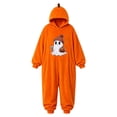 thumbnail image 3 of Swanpen Women Halloween Pumpkin Onesie , Hooded Plush One Piece Pajamas, Cute Jack O' Lantern Jumpsuit for Halloween Party & Loungewear,Orange, 3 of 4