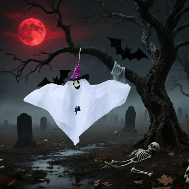 COM1950s Halloween Decorations Folding Paper Ghost Hanging Outdoor Prop 35.4x27.5 Inch