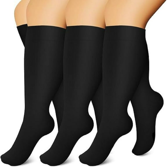 3 Pairs Plus Size Compression Socks for Women and Men Wide Calf 20-30mmhg Extra Large Knee High Support for Circulation, Plus Size Socks for Nurses, Running, Athletic, Cycling (3XL)