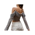 thumbnail image 4 of Txlixc Blusa de corte casual para mujeres, blusa de tirantes plisados de manga larga sólida y hombros abiertos Txlixc  moda, 4 of 6