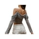 thumbnail image 4 of Blusas de mujer sin tirantes Sexy de manga larga de malla transparente blusa sin tirantes, 4 of 5