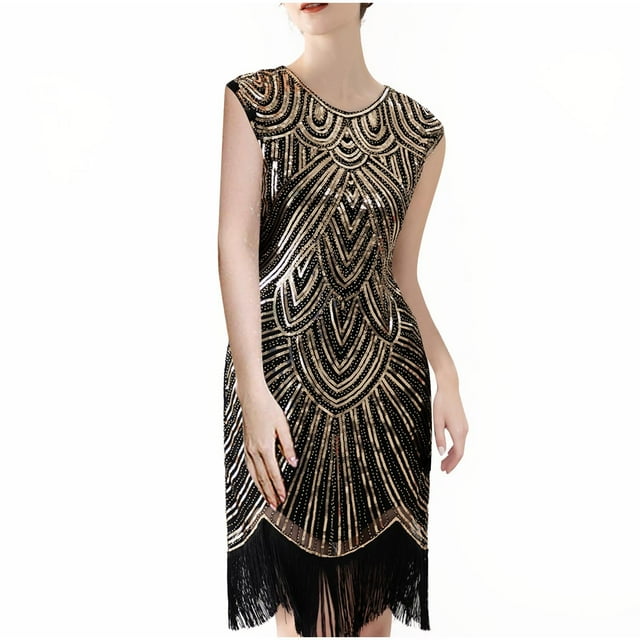 Cameland Robe de Soirée pour Femme Vintage des Années 1920 à Paillettes et Perles avec Franges, Robe de Soirée, Robe d'Invitée de Mariage pour Femmes