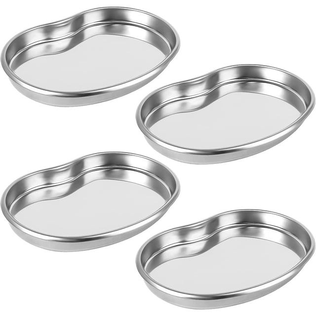 Bandeja de instrumentos pequeña, bandeja de laboratorio de acero inoxidable, plato de riñón de metal, bandeja de instrumentos curvada para herramientas de laboratorio de tatuajes (21x14x2,1 cm) 4 pie