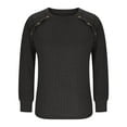 thumbnail image 6 of Trendy Tops for Women with Buttons Ribbed Knit Sweater Hollow-Out Lace Raglan Long Sleeve Crewneck Plain Pullover (XL, Dark Gray), 6 of 6