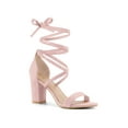 thumbnail image 1 of BLISSFUL STEP Women's Open Toe Lace Up Chunky High Heels Sandals Light Pink (Size 8), 1 of 6