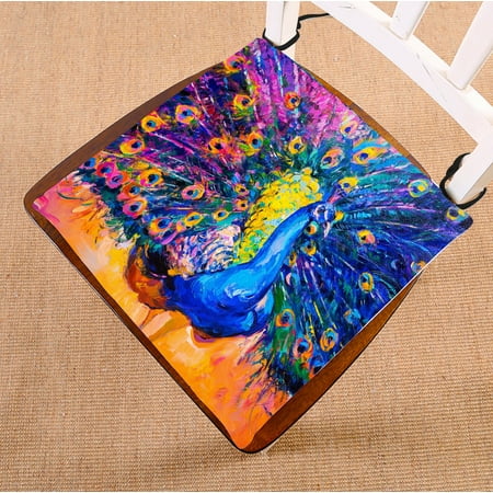 

PHFZK Oil Painting Chair Pad Elegant Peacock Bird Colorful Seat Cushion Chair Cushion Floor Cushion Two Sides Size 16x16 inches