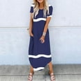 thumbnail image 2 of Annhoo Robe Maxi d'Été pour Femmes Rayée Imprimée Ourlet Irrégulier Manches Courtes Col Rond Robe Décontractée Tendance avec Poche, 2 of 6