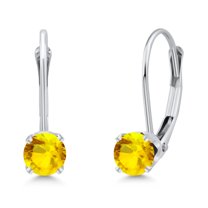 Gem Stone King 14K White Gold Yellow Sapphire Earrings for Women | 0.32 Cttw | Gemstone September Birthstone | Round 3.5MM