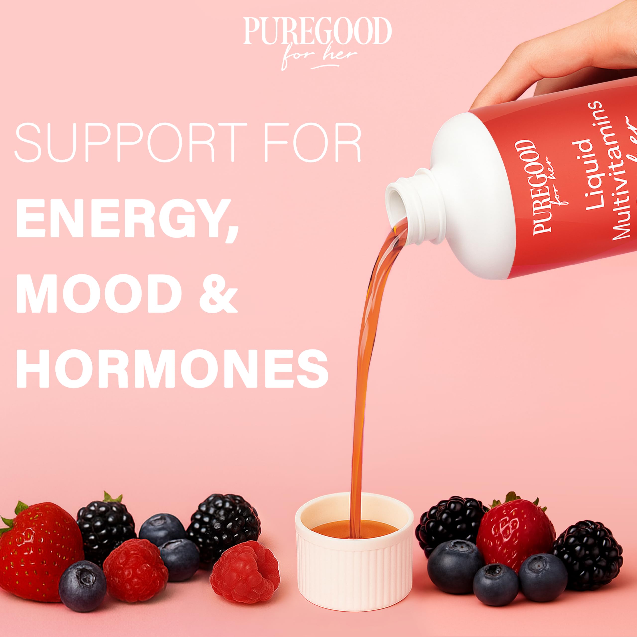 PureGood Women’s Liquid Multivitamin | 70+ Nutrients, Superfoods & Omegas | High Absorption Daily Supplement | Vegan, Non-GMO, Sugar Free | Mixed Berry Flavor | Made in USA