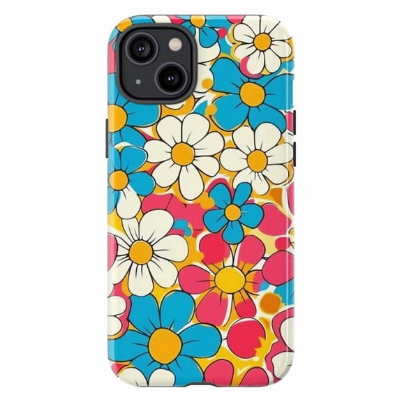 Retro Daisy Flower Phone Case, Colorful 70s Pop Art Floral Pattern iPhone Cover, Vibrant Groovy Protective Case for iPhone 16 15 14 13 12 11 Plus Pro Max Mini