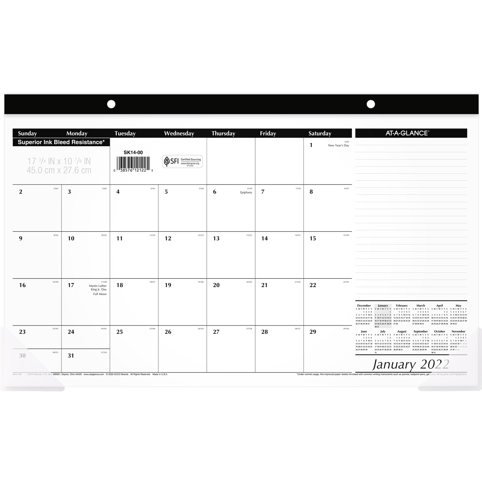 AT-A-GLANCE Compact Desk Pad, 17 3/4' x 11', January 2022 to December 2022 - SK140022
