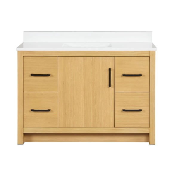 Tennant Brand 48" Light Oak Bathroom Vanity with White Quartz Top
