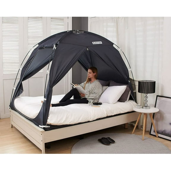 BESTEN Floorless Indoor Privacy Tent on Bed for Warm and Cozy Sleep Inside Drafty Room for Full Queen Bed Charcoal Full/Queen