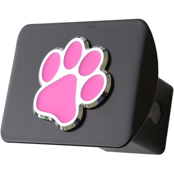 LFPartS Bear Dog Animal Paw Foot 3D Emblem Metal Trailer Hitch Cover Fits 2" Receivers (Pink on Black)