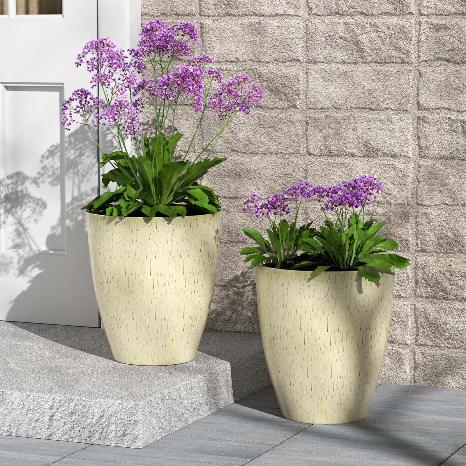 Plant Pots Set of 2 Pack,10 Inch Plant Pot for Indoor,Planter with Drainage Hole,Flower Pots Modern Round Planters for Outdoor Garden Home,Beige