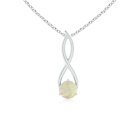 Opal Twist (Valentine Jewelry Gift - Round Opal Infinity Twist Pendant in 14K White Gold (6mm Opal) -)