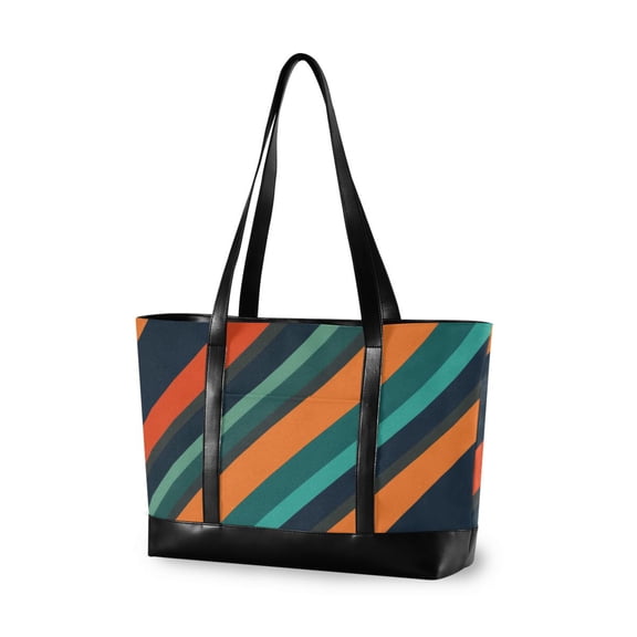 FORMRS Canvas Laptop Tote Bag for Women with 15.6" Computer Compartments Shoulder Handbag, Retro Stripes