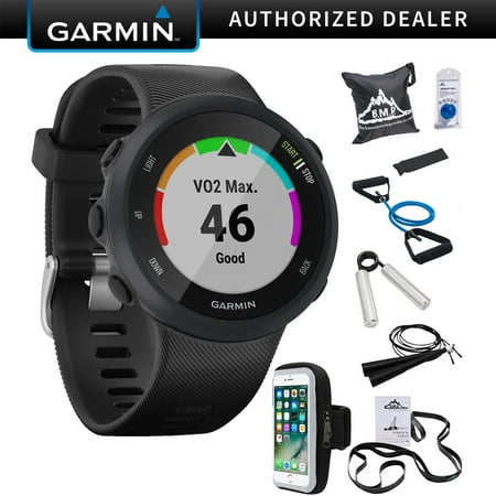 Garmin Forerunner 45 GPS Running Watch 45mm (Black) - 010-02156-05 + Black Mountain 7-Piece Fitness Kit + Deco Essentials Cell Phone Sport Armband Holder w/Zipper Pocket for