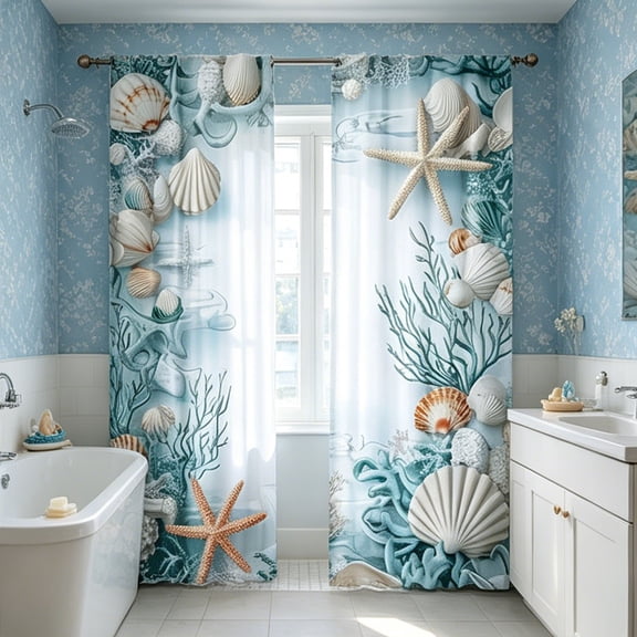 Underwater Lines Print Curtains Living Room Bedroom Decoration Window Cloth,E