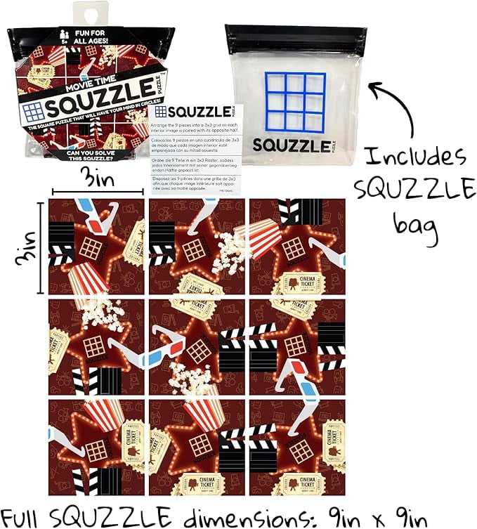Squzzle Puzzle – 9-Piece Travel Puzzle Game | Screen-Free Brain Teaser Puzzle for Focus & Problem Solving | Collect All Designs | Teacher Gift | Middle School Classroom Center (Movie Time)