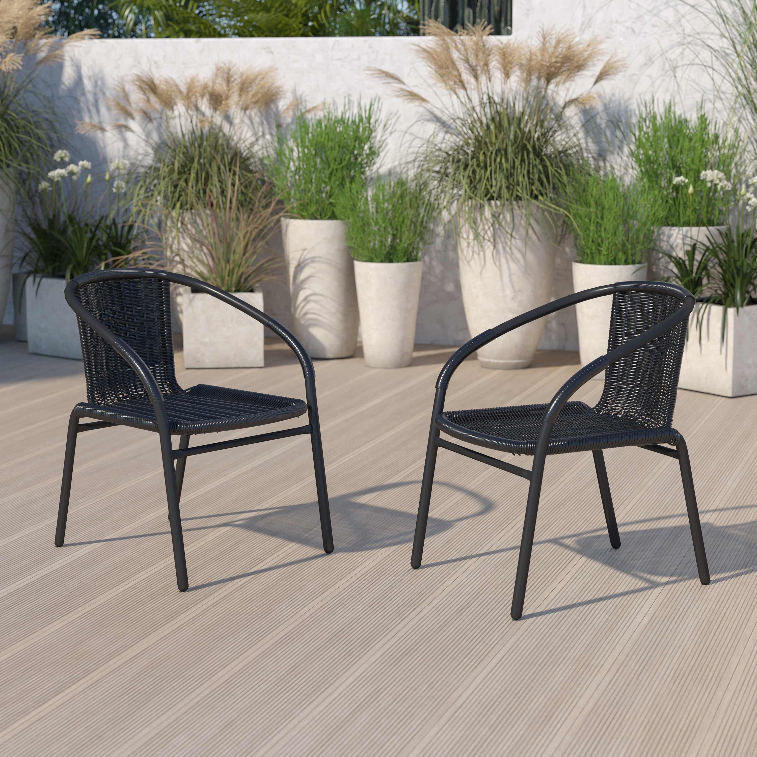 BLACK CAFÉ RESTAURANT INDOOR OUTDOOR STACK CHAIR WITH CURVED BACK 