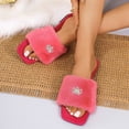 thumbnail image 4 of Women Fluffy Faux Fur Rhinestone Crown Square Open Toe Slide Slippers Hot Pink 8.5, 4 of 9