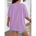 thumbnail image 2 of Mengpipi Women's Tops Summer Short Sleeve V-Neck Loose Fit Romantic Heart Patchwork Sweet Blouses M-5X, 2 of 9